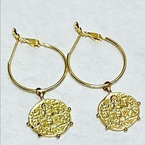 Gold tone coin earrings